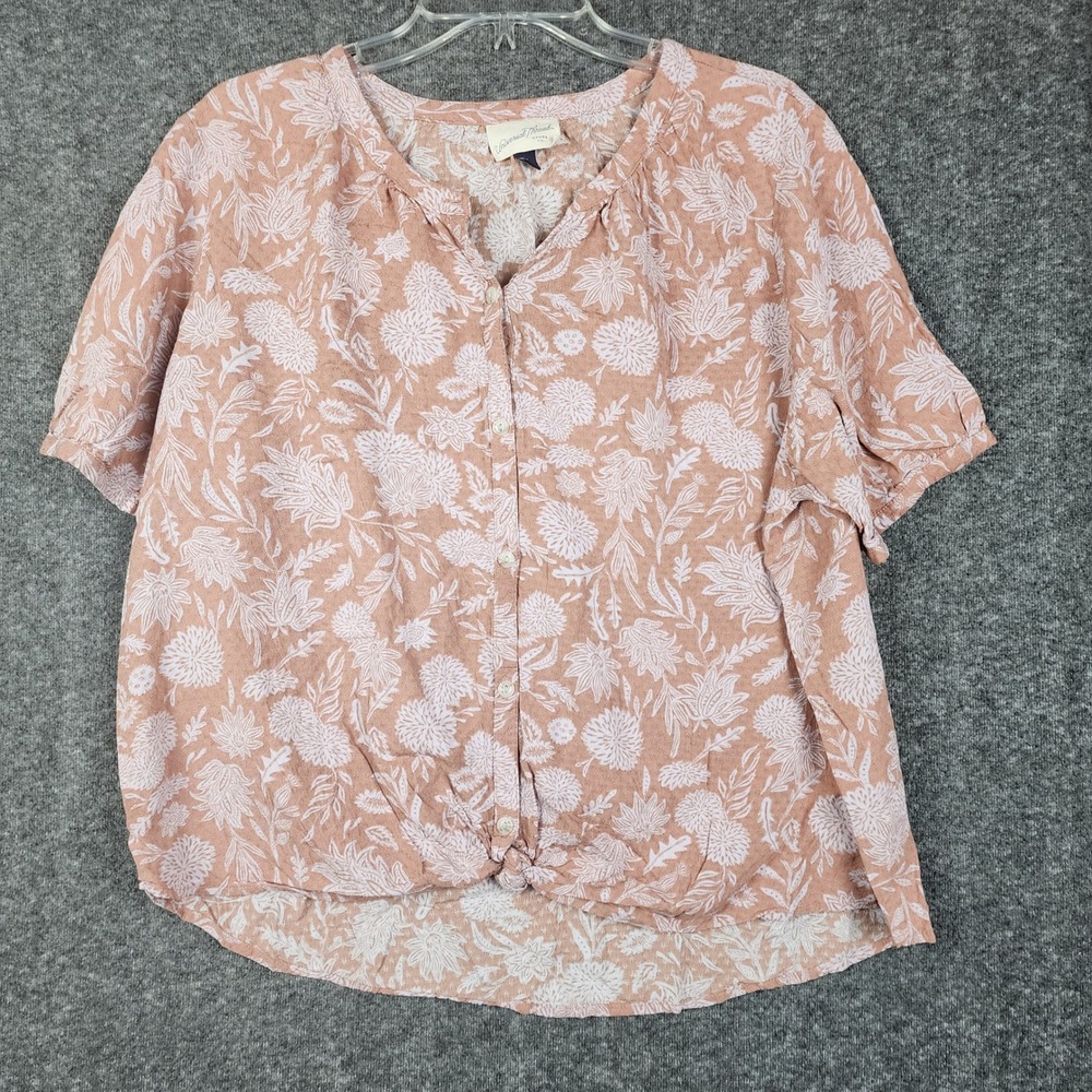 Universal Thread Button Down Top Women XXL Terracotta Floral Tie Front Short Slv